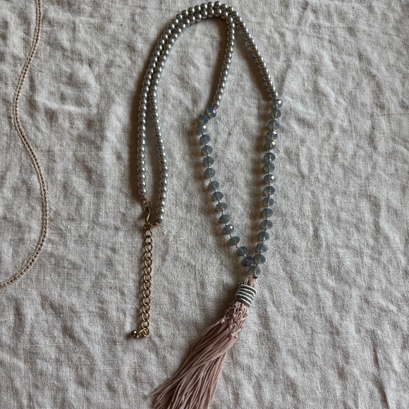 Blue Crystal Gray Pearl Pink Tassel Feminine Dainty Adjustable Length Ne… - Picture 7 of 10